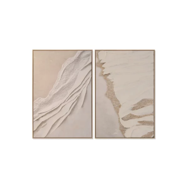 SET 2 CUADROS LIENZO PS 83 x 4,5 x 123 CM PINTADO A MANO Este elegante set de 2 cuadros decorativos en lienzo destaca por su diseño abstracto inspirado en formas orgánicas y texturas naturales.