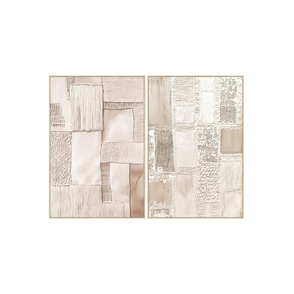 SET 2 CUADROS LIENZO PS 83 x 4,5 x 123 CM MODERNO Este elegante set de 2 cuadros decorativos en lienzo destaca por su diseño moderno basado en formas geométricas y relieves con diferentes texturas.