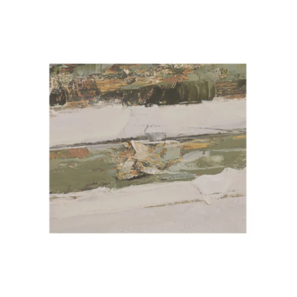 CUADRO LIENZO PS 153 x 4,3 x 53 CM ABSTRACTO Este elegante cuadro decorativo en lienzo presenta un diseño abstracto de estilo contemporáneo donde pinceladas horizontales y texturas superpuestas crean una composición artística llena de dinamismo. La mezcla de tonos suaves como blanco, beige y verde con sutiles matices dorados aporta profundidad y un equilibrio visual muy sofisticado.