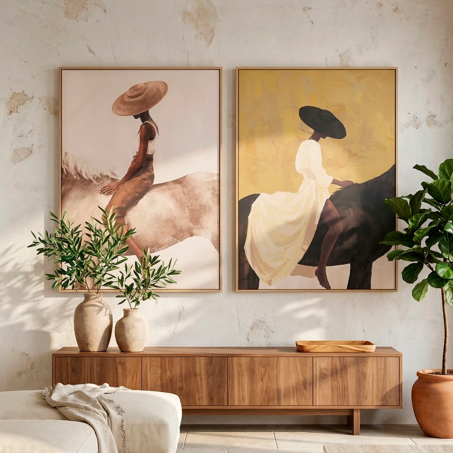 SET 2 CUADROS CHICA A CABALLO