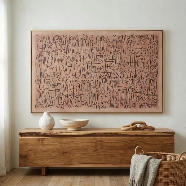 CUADRO LINO PS 160 x 4 x 100 CM ENMARCADO NATURAL Este elegante cuadro decorativo en lino destaca por su diseño abstracto de inspiración artística, donde trazos y líneas expresivas crean una composición moderna llena de movimiento y personalidad.