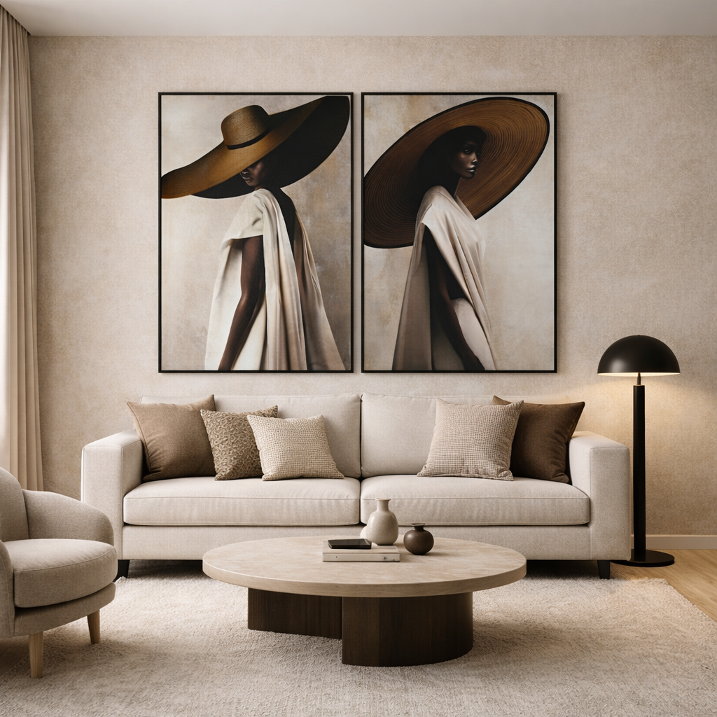 SET 2 CUADROS CHICAS SOMBRERO TERCIOPELO