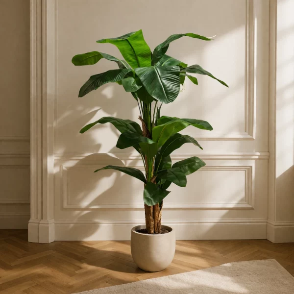 Palmera platanera de hojas realistas. Planta artificial de La Casa de Carmen