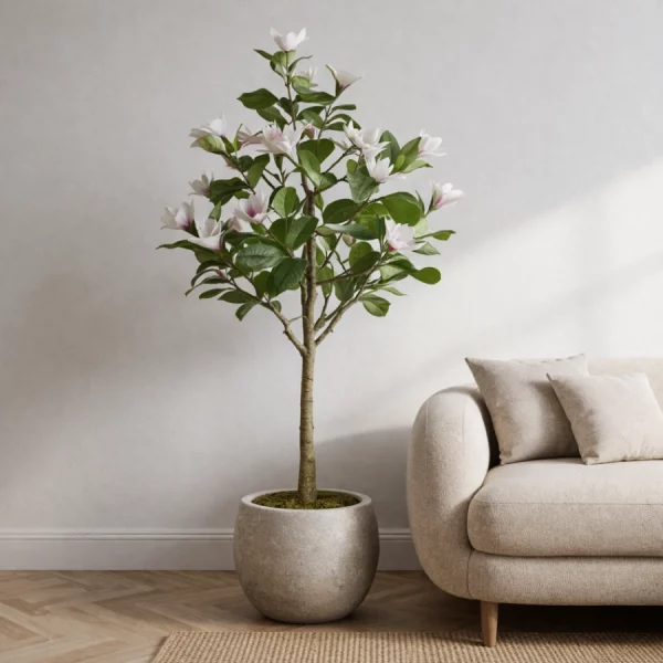 Magnolio blanco de hojas realistas. Planta artificial de La Casa de Carmen