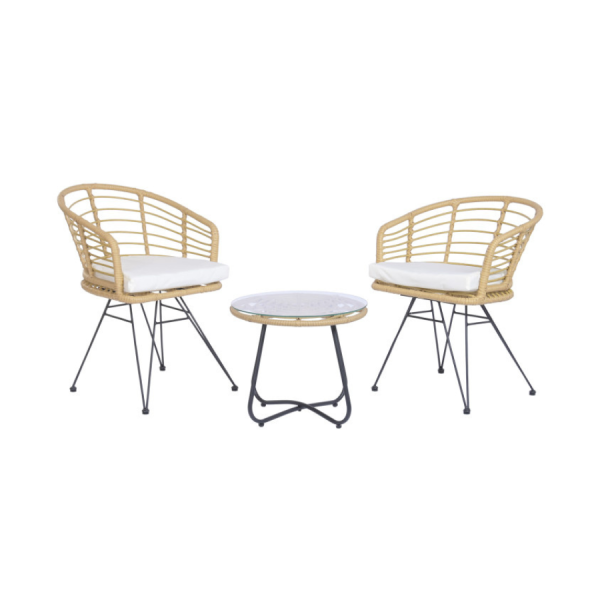 Set de jardín Menorca de 3 piezas en ratán sintético natural con 2 sillas y mesa auxiliar – La Casa de Carmen