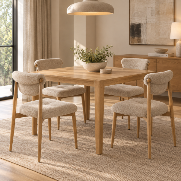 comedor con Pack de 2 sillas de comedor Siena Natural con tapizado beige y estructura met&aacute;lica &ndash; La Casa de Carmen